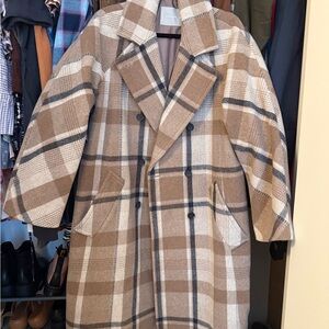 Everlane Tan and Brown Plaid Wool Coat